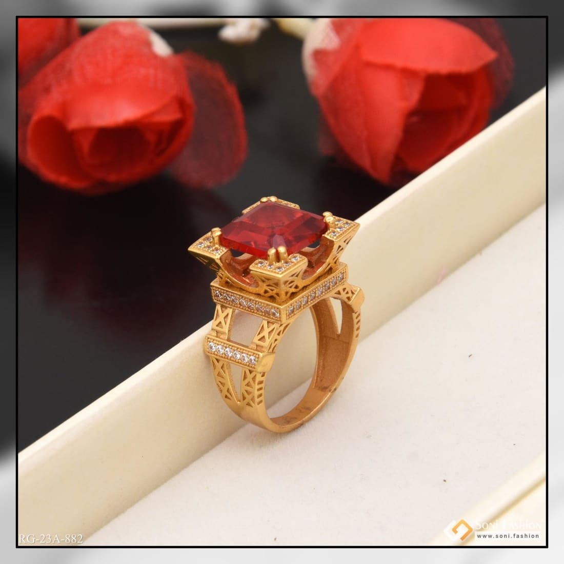 Radhe Imitation Red(Stone) A-457 Gold Plating Red Diamond Men Ring, Weight:  11 Gm (approx) at Rs 4600/piece in Rajkot